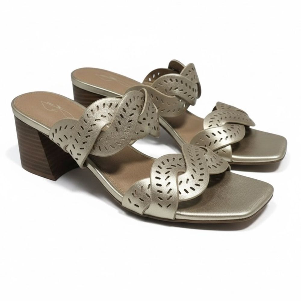 Joie Gold Open Toe Heels Heeled Sandals Square Toe Block Heel Mules 8.5 Slip On